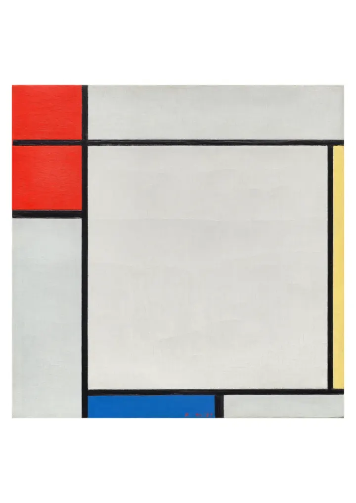 Kompozícia s červenou, žltou a modrou farbou, Piet Mondrian, 1927